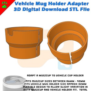 Coffee Mug/Cup Holder Vehicle Adapter: 3D Printable Digital Download