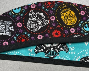 Star Wars Sugar Skulls Stormtrooper Reversible Surgical Scrub Cap Hat with Extra Deep Sides Machine Washable Darth Vader R2D2
