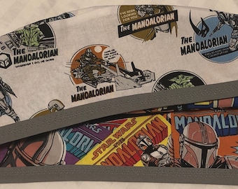 Star Wars The Mandalorian Comic Print Reversible Surgical Scrub Cap Hat with Extra Deep Sides Machine Washable