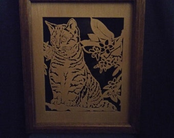 Cat with 2 Flowers Framed