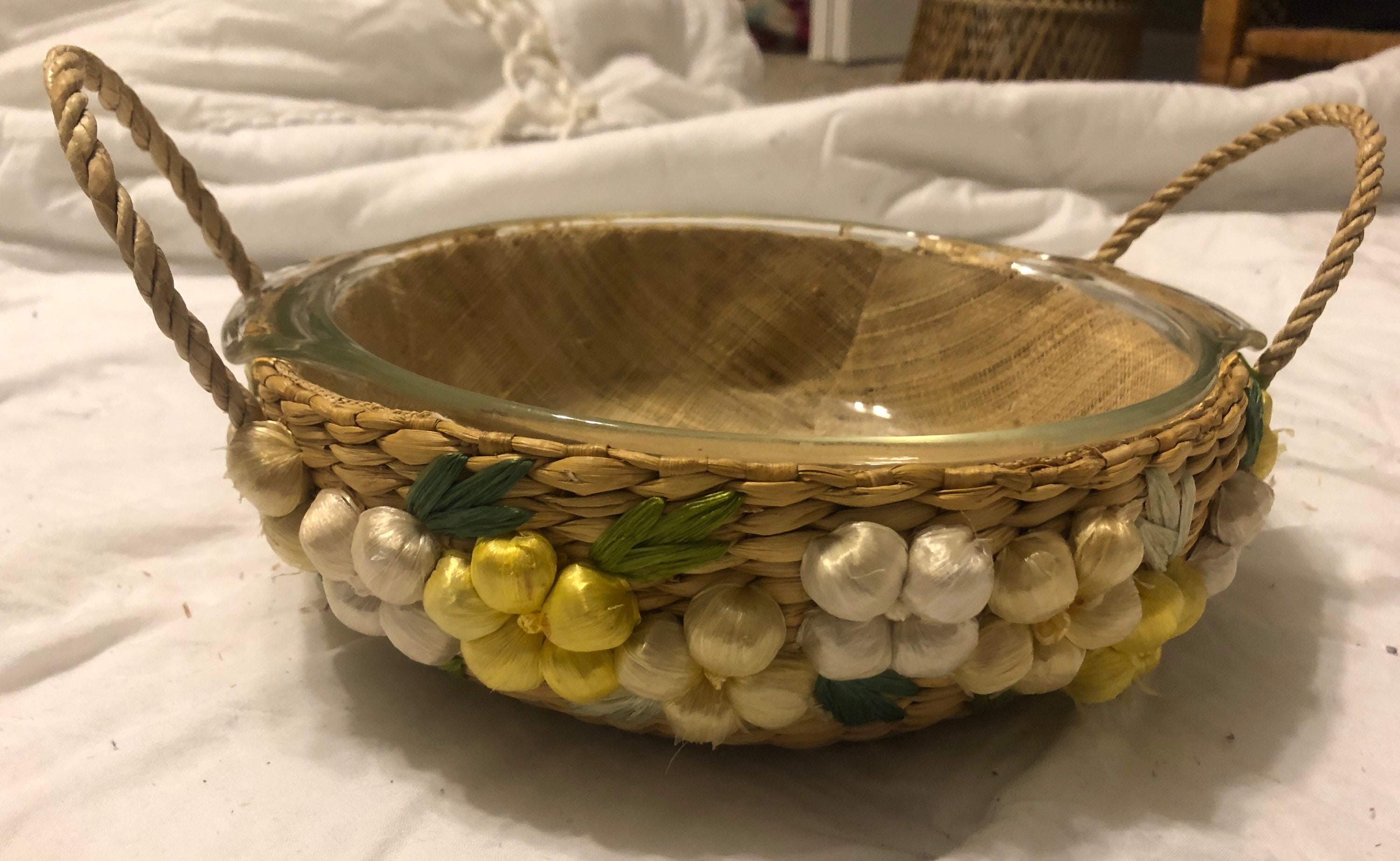 Vintage Casserole Dish Wicker Basket Etsy