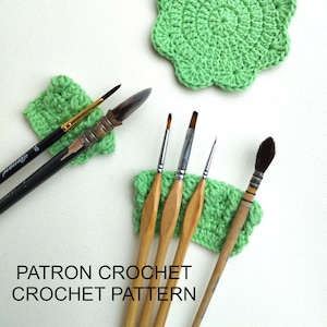 Patrón de crochet para set de acuarela, reposapinceles y posavasos (archivo PDF) en francés e inglés (EE. UU.)