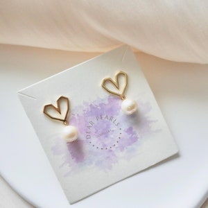 Gold Heart Pearl Drop Earrings: Gold Plated, Dainty Freshwater Pearls, Anniversary Jewellery