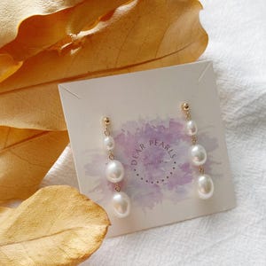 Teardrop Pearl Graduated Earrings: 14K Gold Filled, Freshwater Pearls, Long Earrings, Bridal Jewellery