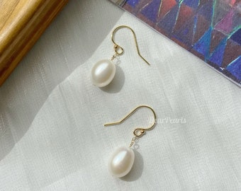 Pearl Drop Earrings 14K Gold Filled, Pearl Earrings Bridesmaid Gifts, Teardrop Earrings Bridal Jewellery, Simple Earrings Freshwater Pearls