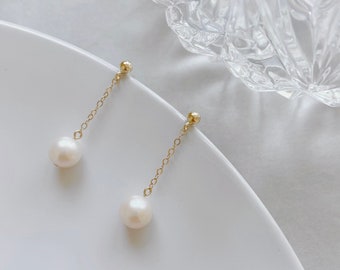 Freshwater Pearl Drop Earrings Gold Filled, Gold Pearl Earrings Bridesmaid Gift, Wedding Earrings, Dainty Earrings Real Pearl Jewellery