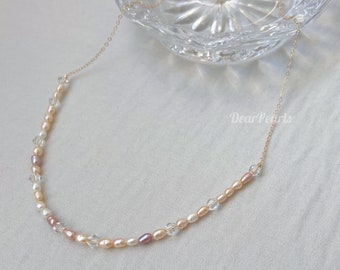 Mini Pearl Beaded Necklace 14K Gold Filled, Pearl Choker Necklace Wedding Jewellery, Pearl Necklace Bridal Jewellery, Charm Layered Necklace