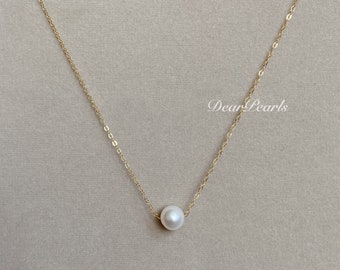 14k Freshwater White Pearl Necklace Gift for Her Bridesmaid - Etsy