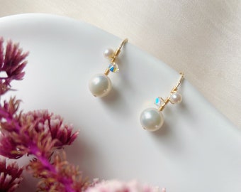 Pearl Drop Earrings 14K Gold, Pearl Earrings Bridesmaid Gifts, Dainty Earrings Freshwater Pearls, White Earrings Bridal Jewellery