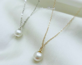 Pearl Pendant 14K Gold Chain Necklace, Single Pearl Pendant Necklace, Silver Chain Pendant Necklace, Gift For Her