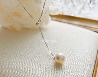 Collar de perlas cadena de plata, collar ajustable, collar colgante de una sola perla joyería nupcial, collar de gota de perlas de agua dulce