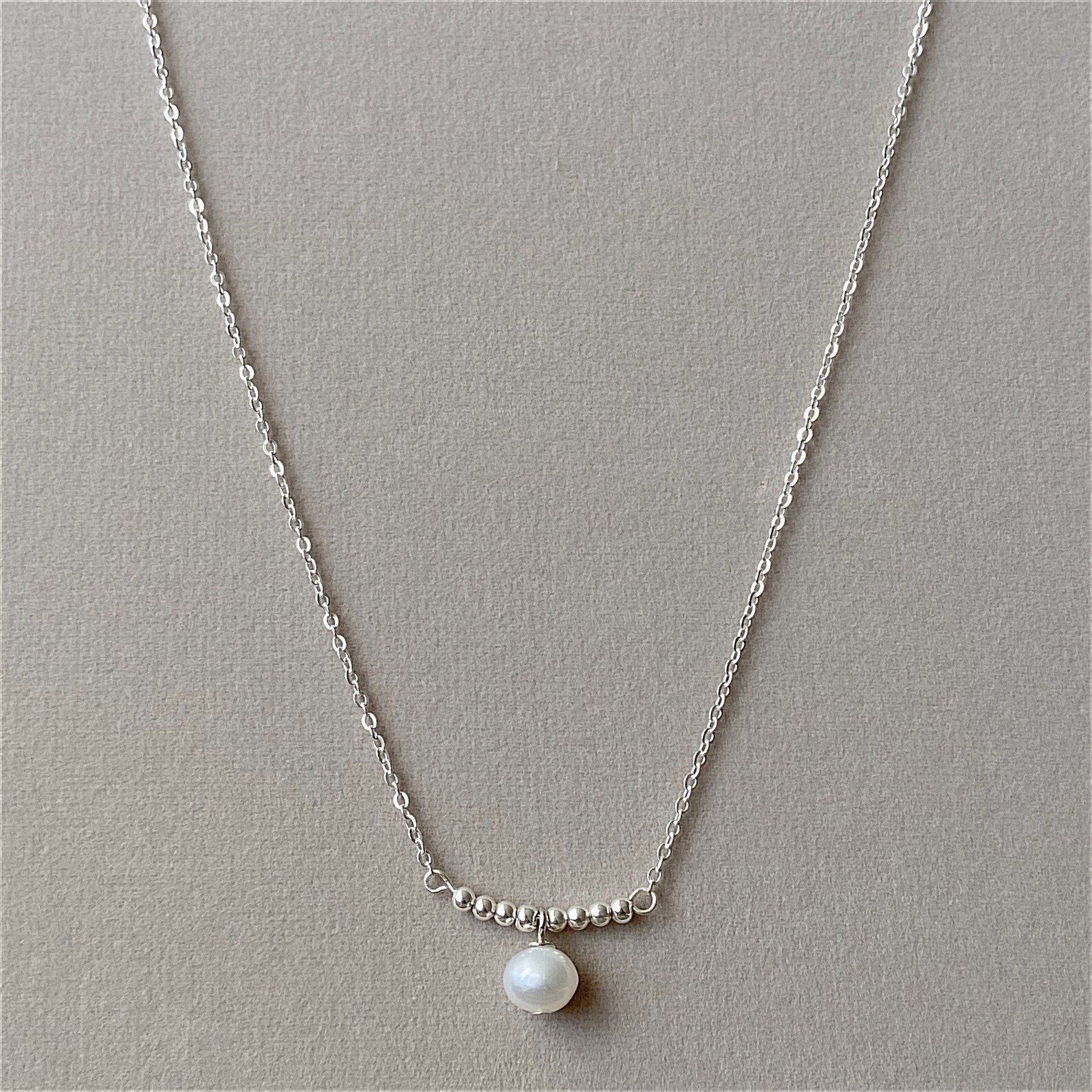 Dainty Pearl Pendant Silver Chain Necklace Freshwater Pearl - Etsy UK