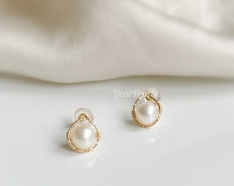 Boucles d'oreilles en perles d'or 14 carats, boucles d'oreilles de mariée, perles d'eau douce, cadeaux de demoiselle d'honneur, boucles d'oreilles en perles, bijoux de mariage