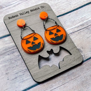 Pumpkin Candy Bucket Halloween Earrings, Acrylic Jack O Lantern Dangle Earrings, Valoween, Acrylic Statement Earrings, Goth Jewelry
