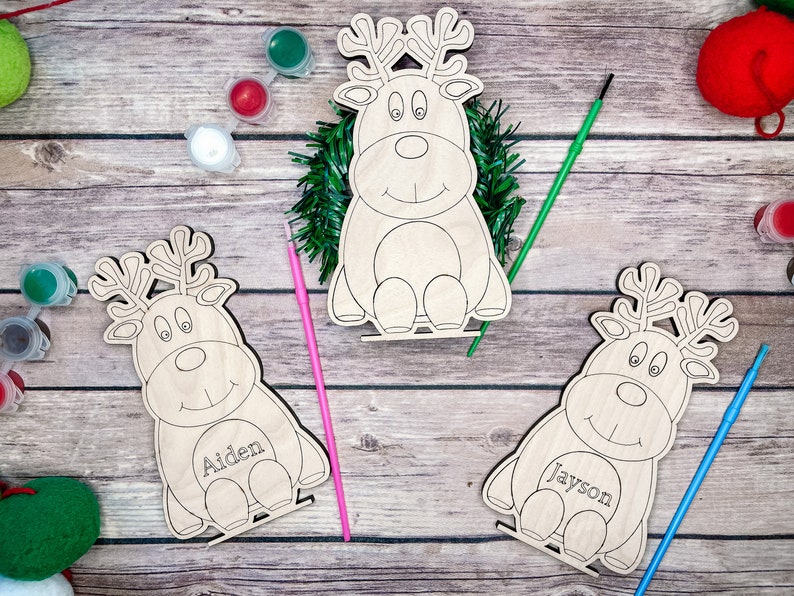 DIY Paint Your Own Reindeer Kit Winter Craft Christmas Kids Party Personalized Stocking Stuffer image 2