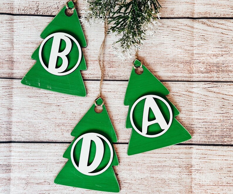Christmas Tree Gift Tags, Personalized Tree Ornament, Initial Stocking Tag, Gift Basket Tag, Rustic Holiday Decor, Rustic Christmas Ornament image 6