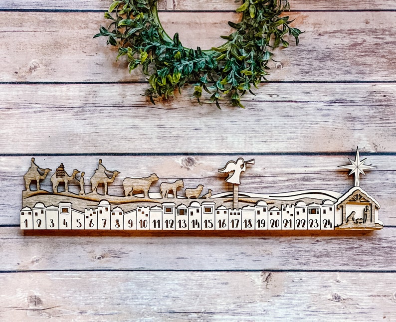 Nativity Advent Calendar, Wooden Scene, Christmas Countdown Mantle Decor, Religious Decor, Nativity Set Handmade, Reusable for kids, adults image 1