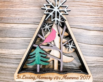 Cardinal Personalized Memorial Ornament, Personalized Handwriting Engraved, bereavement Christmas gift