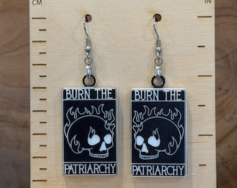 Burn the Patriarchy Tarot Card Earrings, Womens Rights, Anti Fascism, RESIST, Witchy political protest jewelry, Human Rights, fdt