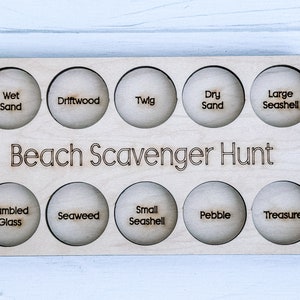 Beach Scavenger Hunt Board, Outdoor Play, Easter Basket Gift,  Stocking Stuffer, Wooden Montessori Toy, Nature Walk Tray, for kids