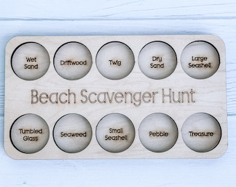 Beach Scavenger Hunt Board, Outdoor Play, Easter Basket Gift,  Stocking Stuffer, Wooden Montessori Toy, Nature Walk Tray, for kids