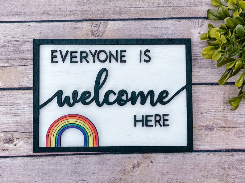 Everyone is Welcome Here Sign Door Hanger LGBTQ Art Pride - Etsy