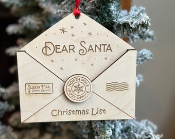 Letter For Santa Keepsake Ornament, Santa Mail, North Pole Mail, Wooden Engraved Envelope Ornament, Christmas Tradition for kids