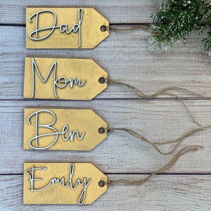 Personalisierte Gold Strumpfanhänger, Geschenkanhänger für Kinder, Osterkorb Tags, Hochzeitsgeschenkanhänger, Geburtstag Geschenkanhänger, Holz Namensschilder für Strümpfe