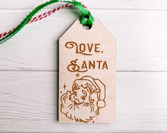 Vintage Santa gift tags, Kerst decor, Kerstman ornament, kous stuffer voor kinderen, liefde Kerstman, Noordpool Levering, Herbruikbaar hout