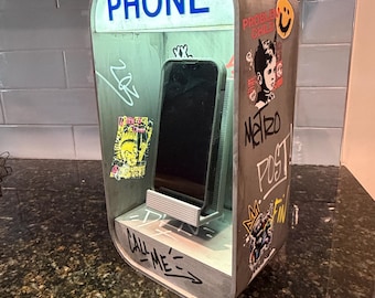 Retro Pay Phone Cellphone Charger with LED Light, Graffiti Art, 90s Dorm Decor, Aesthetic Gift, Millenial vintage payphone charging station
