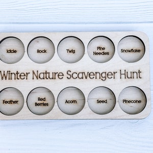 Winter Scavenger Hunt Board, Outdoor Play,  Stocking Stuffer, Wooden Montessori Toy, Nature Walk Tray, Eco Friendly Christmas Gift, for kids