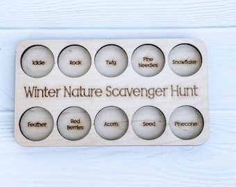 Winter Scavenger Hunt Board, Outdoor Play,  Stocking Stuffer, Wooden Montessori Toy, Nature Walk Tray, Eco Friendly Christmas Gift, for kids