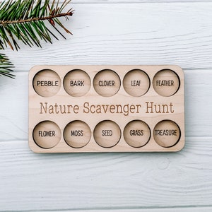 Scavenger Hunt Board, Stocking Stuffers for kids, Wooden Montessori Toy, Nature Walk Tray, Eco Friendly Gift, Christmas Gift for Child