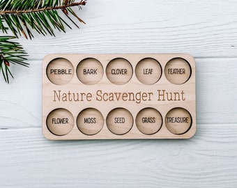 Scavenger Hunt Board, Educational Nature Gift, Nature Walk Tray, Easter BasketStuffers for kids, Outdoor Play, Natural Wood Toy