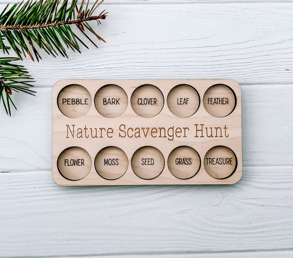 Scavenger Hunt Board, Stocking Stuffers for kids, Wooden Montessori Toy, Nature Walk Tray, Eco Friendly Gift, Christmas Gift for Child