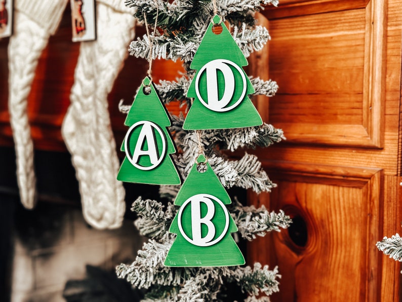 Christmas Tree Gift Tags, Personalized Tree Ornament, Initial Stocking Tag, Gift Basket Tag, Rustic Holiday Decor, Rustic Christmas Ornament image 4