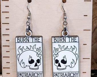 Burn the Patriarchy Tarot Card Earrings, Womens Rights, Anti Fascism, RESIST, Witchy political protest jewelry, Human Rights, fdt