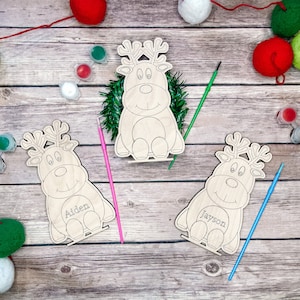 DIY Paint Your Own Reindeer Kit Winter Craft Christmas Kids Party Personalized Stocking Stuffer image 1