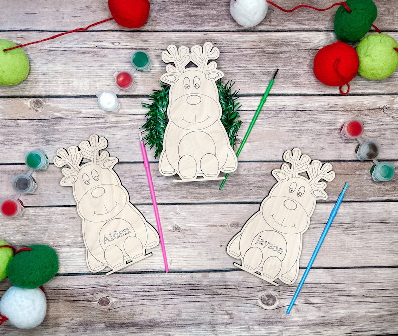 DIY Paint Your Own Reindeer Kit Winter Craft Christmas Kids Party Personalized Stocking Stuffer image 1