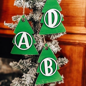 Christmas Tree Gift Tags, Personalized Tree Ornament, Initial Stocking Tag, Gift Basket Tag, Rustic Holiday Decor, Rustic Christmas Ornament image 3