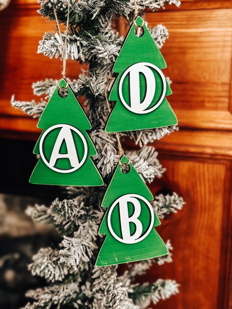 Christmas Tree Gift Tags, Personalized Tree Ornament, Initial Stocking Tag, Gift Basket Tag, Rustic Holiday Decor, Rustic Christmas Ornament image 3