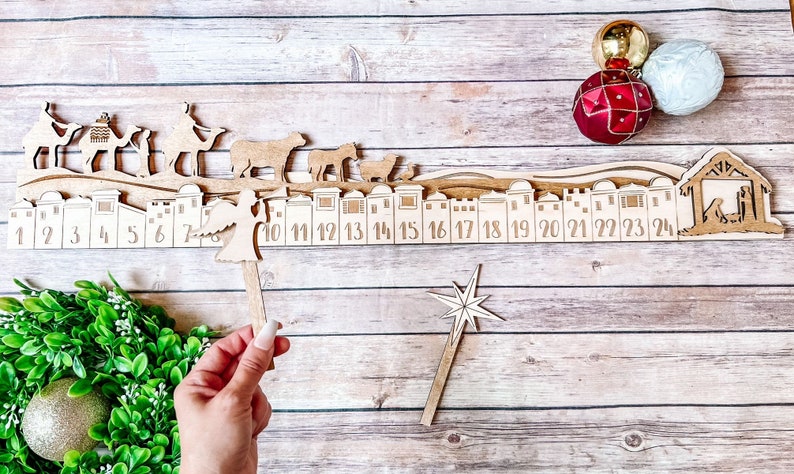 Nativity Advent Calendar, Wooden Scene, Christmas Countdown Mantle Decor, Religious Decor, Nativity Set Handmade, Reusable for kids, adults image 8