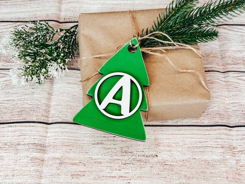 Christmas Tree Gift Tags, Personalized Tree Ornament, Initial Stocking Tag, Gift Basket Tag, Rustic Holiday Decor, Rustic Christmas Ornament image 5