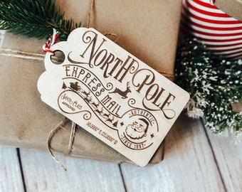 Gift Tag from Santa, North Pole Gifts for kids, Santa Gift Tags, North Pole Delivery Gift Tag, Vintage Santa Ornaments, Christmas Ornament