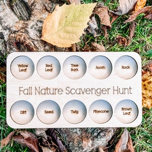 Fall Scavenger Hunt Board, Outdoor Play,  Stocking Stuffer, Wooden Montessori Toy, Nature Walk Tray, Eco Friendly Christmas Gift, for kids