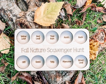 Fall Scavenger Hunt Board, Outdoor Play,  Stocking Stuffer, Wooden Montessori Toy, Nature Walk Tray, Eco Friendly Christmas Gift, for kids