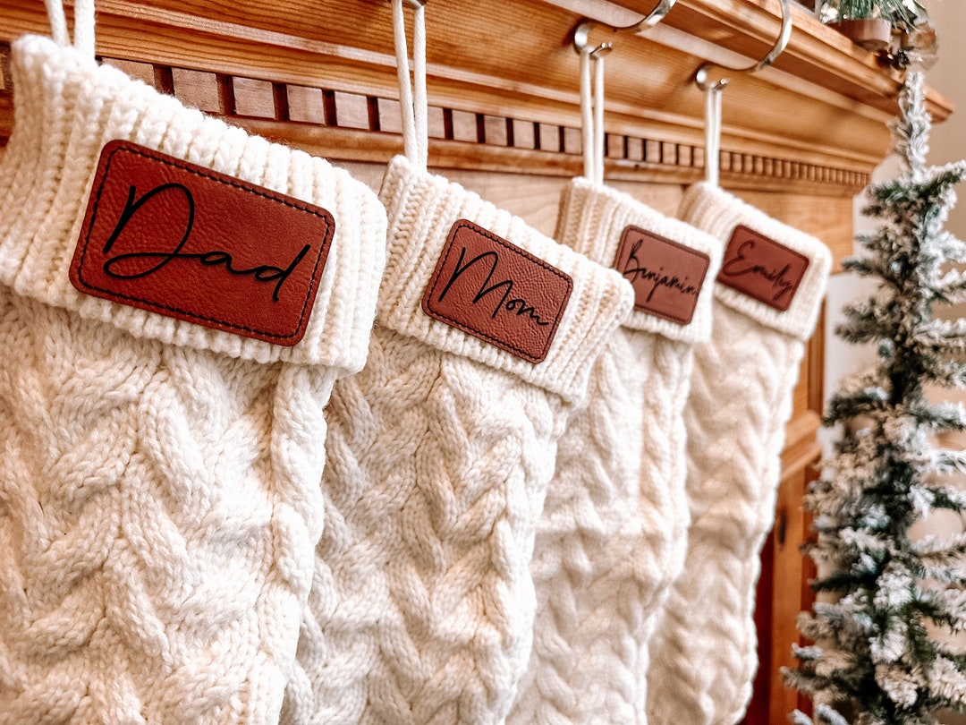 Personalized Cable Knit Stockings for Christmas Stockings With Leather