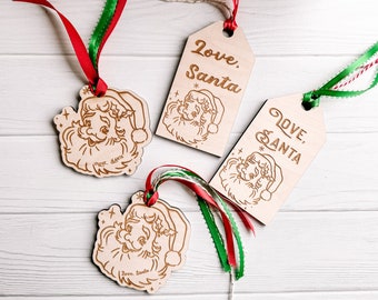 Vintage Santa gift tags, Kerst decor, Kerstman ornament, kous stuffer voor kinderen, liefde Kerstman, Noordpool Levering, Herbruikbaar hout