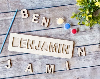 Stocking Stuffer for Kids, Mini Name Puzzle Paint Your Own, Kids Craft Kits, Christmas Gift for Toddlers, Personalized Custom Name Puzzle