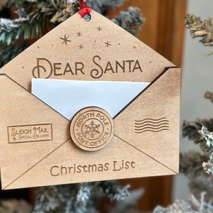 Adorno de madera con forma de carta para Papá Noel, correo del Polo Norte de San Nicolás, tradición navideña para niños, adorno navideño familiar, querido Papá Noel